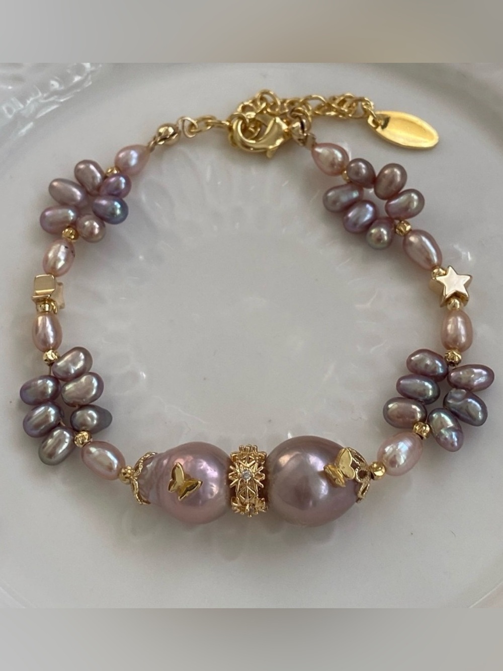 B78- Handmade Edison Pearl Butterfly Braided Bracelet - Picture 1 of 13